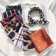 Load image into Gallery viewer, 50*50cm Fashion Polka Dot Leopard Silk Scarf DIY New Styles Women Head Neck Small Square Scarf Satin Hair Ties Bands Neckerchief