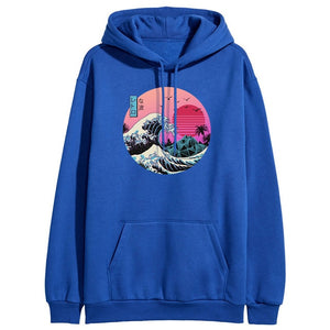 The Great Retro Wave Japan Anime Hoodies Sweatshirts Vaporwave Kanagawa Pullover Women Winter Harajuku Fleece Streetwear Outwear